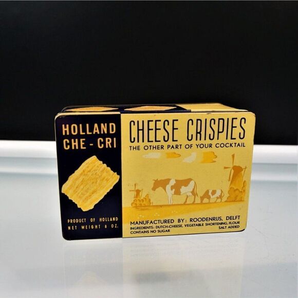 Che-Cri Cheese Crispies Metal Tin Vintage Delft Holland Advertising 7.5 oz Empty - Picture 1 of 9